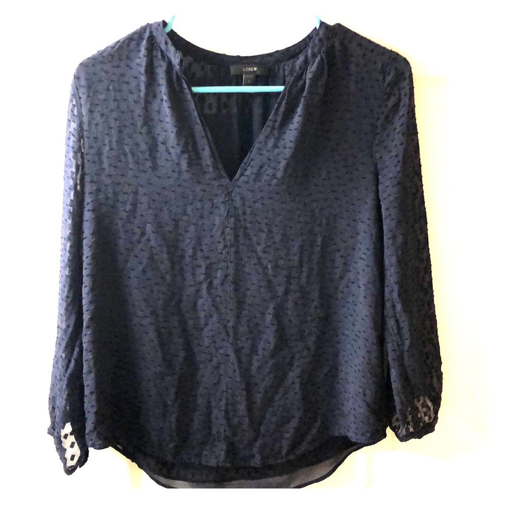 J. Crew V-Neck Popover Blouse in Swiss Dot